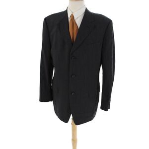 Canali Mens Three Button Wide Lapel Blazer Black Wool Size EUR 54 Regular